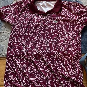 Rare Keith Haring Lacoste Maroon Polo with White Graphic